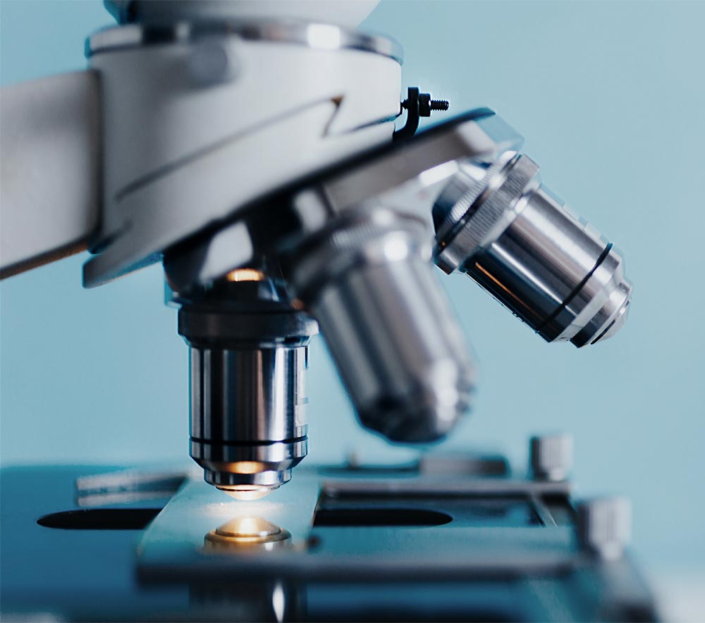 microscope looking at a slide